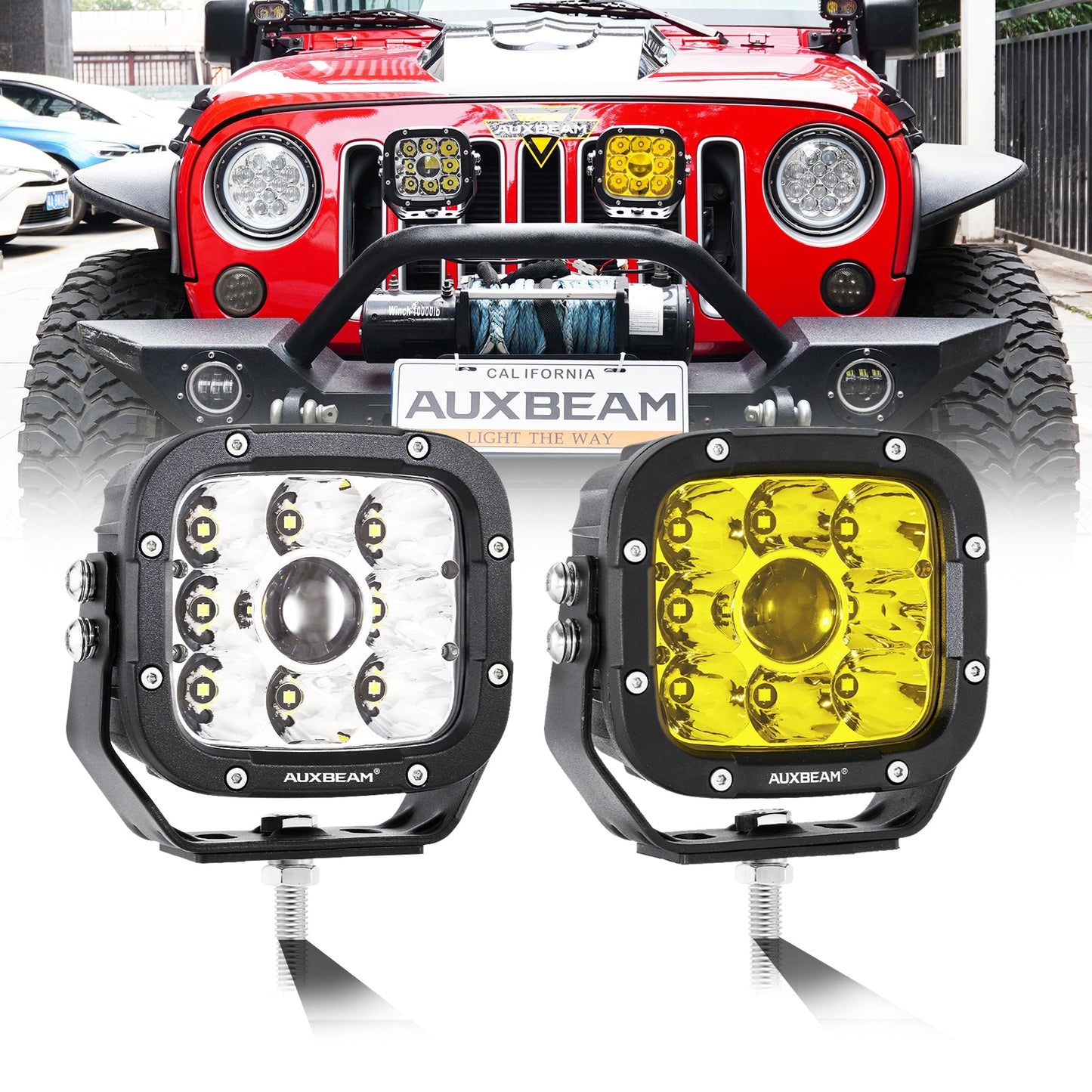 Auxbeam 5 INCH 110W WHITE/AMBER LED DRIVING LIGHTS PODS LIGHT FOR SUV JEEP FORD OFF-ROAD PICKUP TRUCK TRACTOR