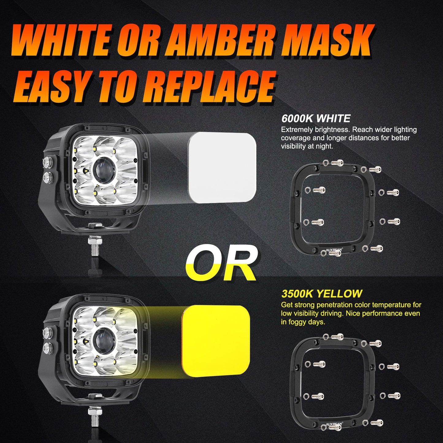 Auxbeam 5 INCH 110W WHITE/AMBER LED DRIVING LIGHTS PODS LIGHT FOR SUV JEEP FORD OFF-ROAD PICKUP TRUCK TRACTOR