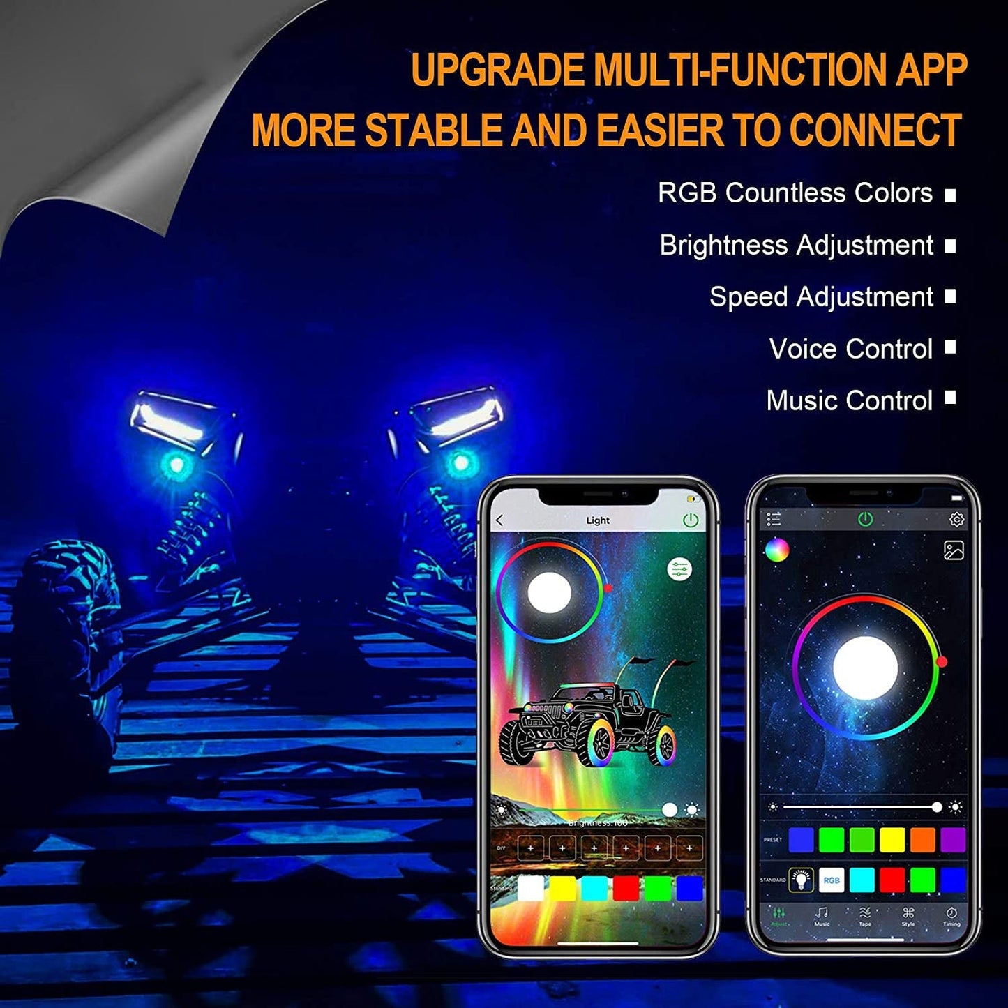 8 PCS/SET RGB LED ROCK LIGHT SET WITH BLUETOOTH CONTROLLER FOR ATV UTV