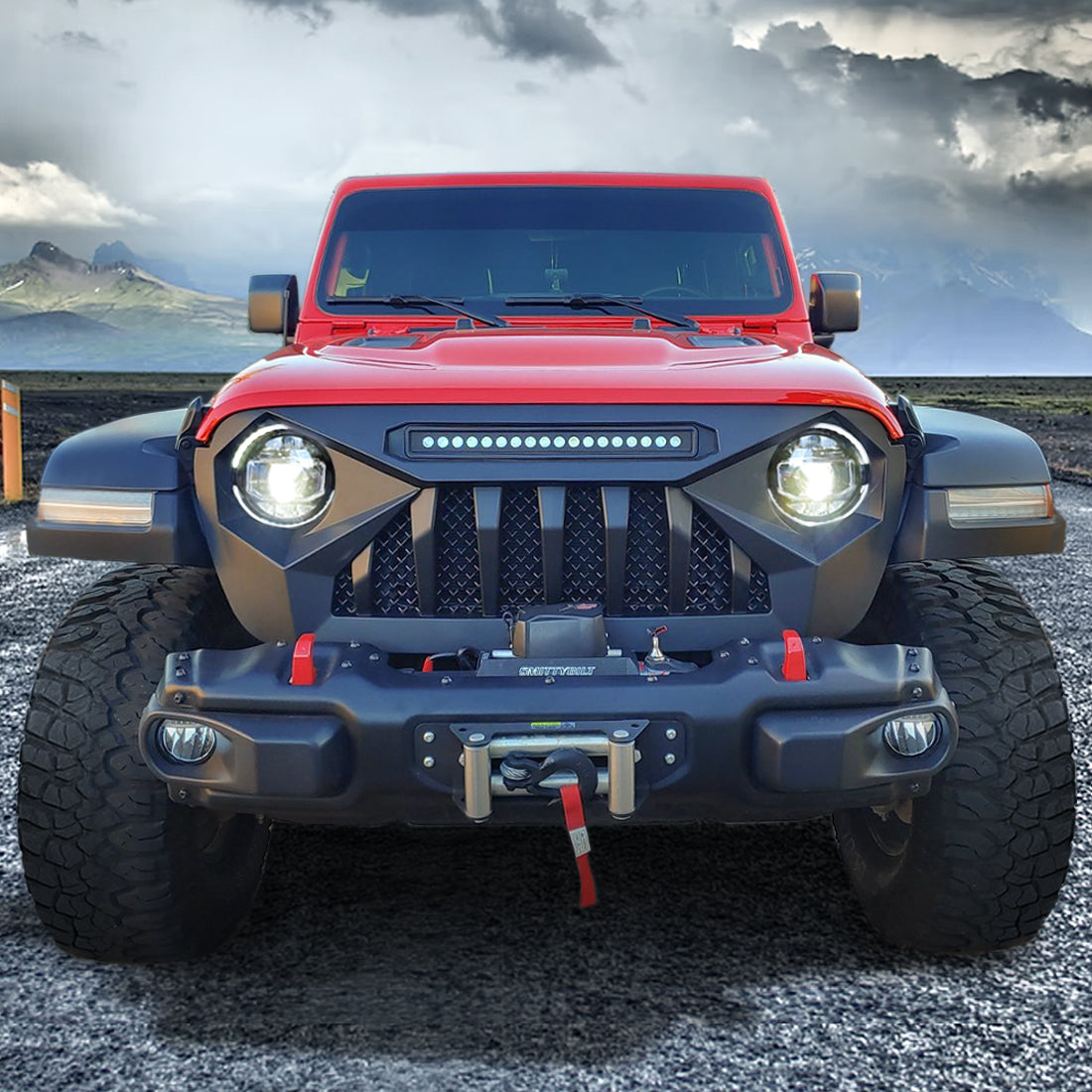 9 INCH LED HALO HEADLIGHTS & DEMON GRILLE W/LED OFF-ROAD LIGHTS COMBO FOR 18-23 JEEP WRANGLER JL & GLADIATOR JT