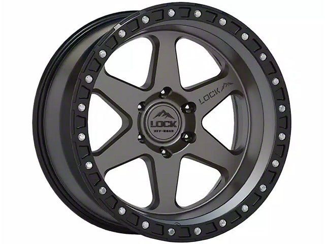 Lock Off-Road Olympus Matte Grey with Matte Black Ring 6-Lug Wheel; 17x9; -12mm Offset