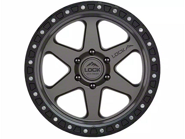 Lock Off-Road Olympus Matte Grey with Matte Black Ring 6-Lug Wheel; 17x9; -12mm Offset