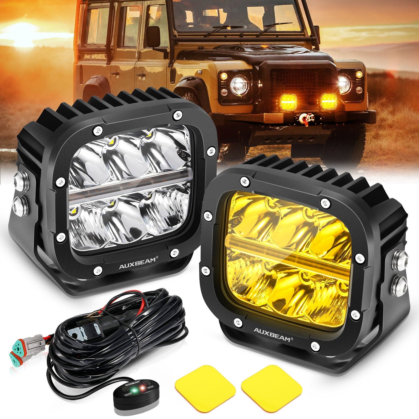 Auxbeam 5 INCH 110W WHITE/AMBER LED DRIVING LIGHTS PODS LIGHT FOR SUV JEEP FORD OFF-ROAD PICKUP TRUCK TRACTOR