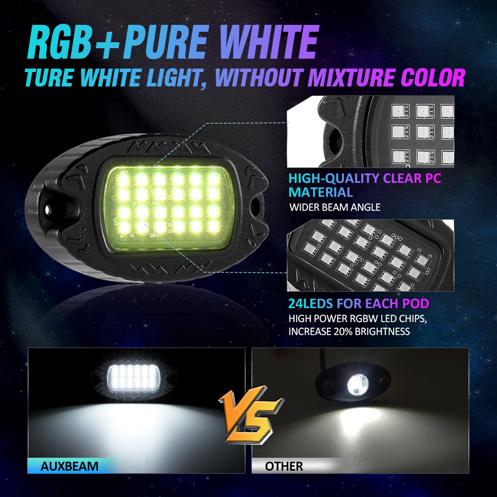 RGBW LED ROCK LIGHTS KIT WITH BLUETOOTH APP & WIRELESS REMOTE CONTROL, MULTICOLOR NEON UNDERGLOW LIGHTS WITH BRAKE LIGHT FUNCTION
