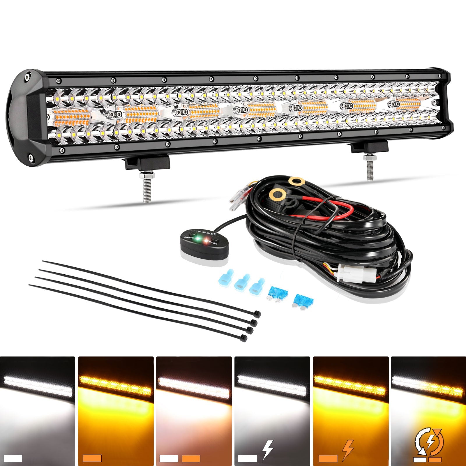 20 INCH 6 MODES WHITE&AMBER OFF ROAD LED LIGHT BAR