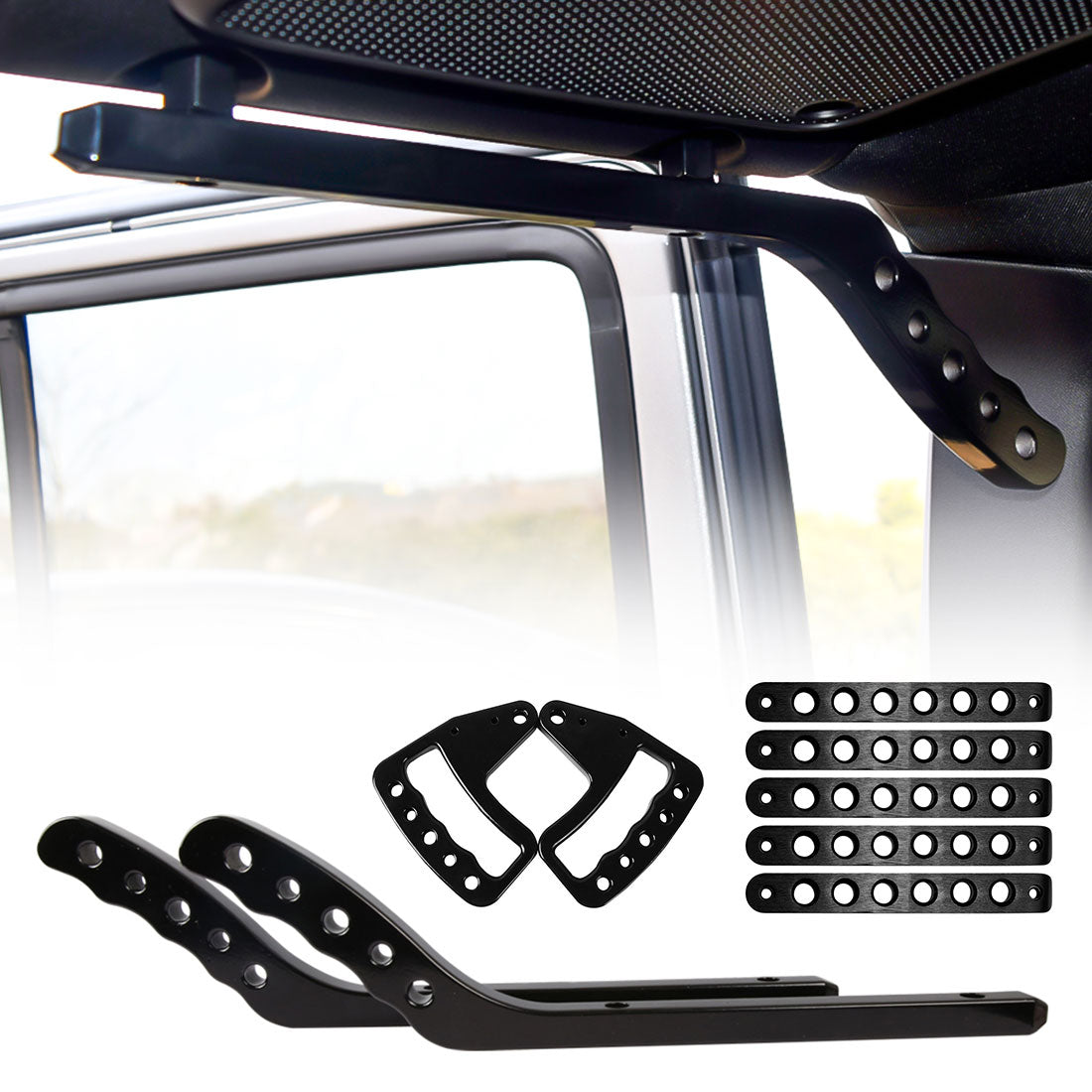 ALUMINUM FRONT & REAR GRAB HANDLES & DOOR GRAB HANDLE INSERTS COVER-BLACK FOR 11-18 JEEP WRANGLER JK/JKU