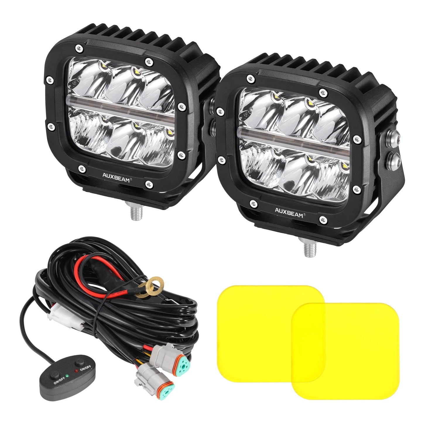 Auxbeam 5 INCH 110W WHITE/AMBER LED DRIVING LIGHTS PODS LIGHT FOR SUV JEEP FORD OFF-ROAD PICKUP TRUCK TRACTOR