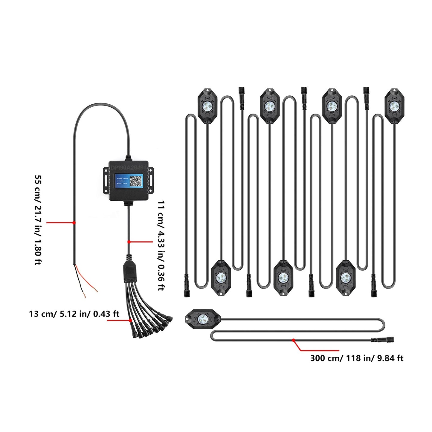 8 PCS/SET RGB LED ROCK LIGHT SET WITH BLUETOOTH CONTROLLER FOR ATV UTV
