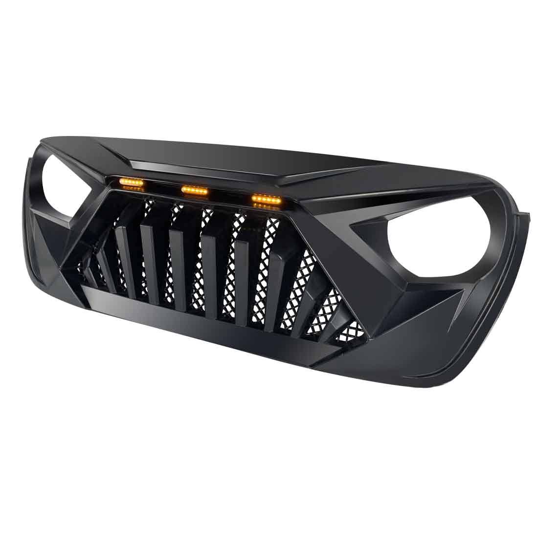 GOLIATH GRILLE W/ AMBER LED RUNNING LIGHTS FOR 18-23 JEEP WRANGLER JL & GLADIATOR JT - MATTE BLACK