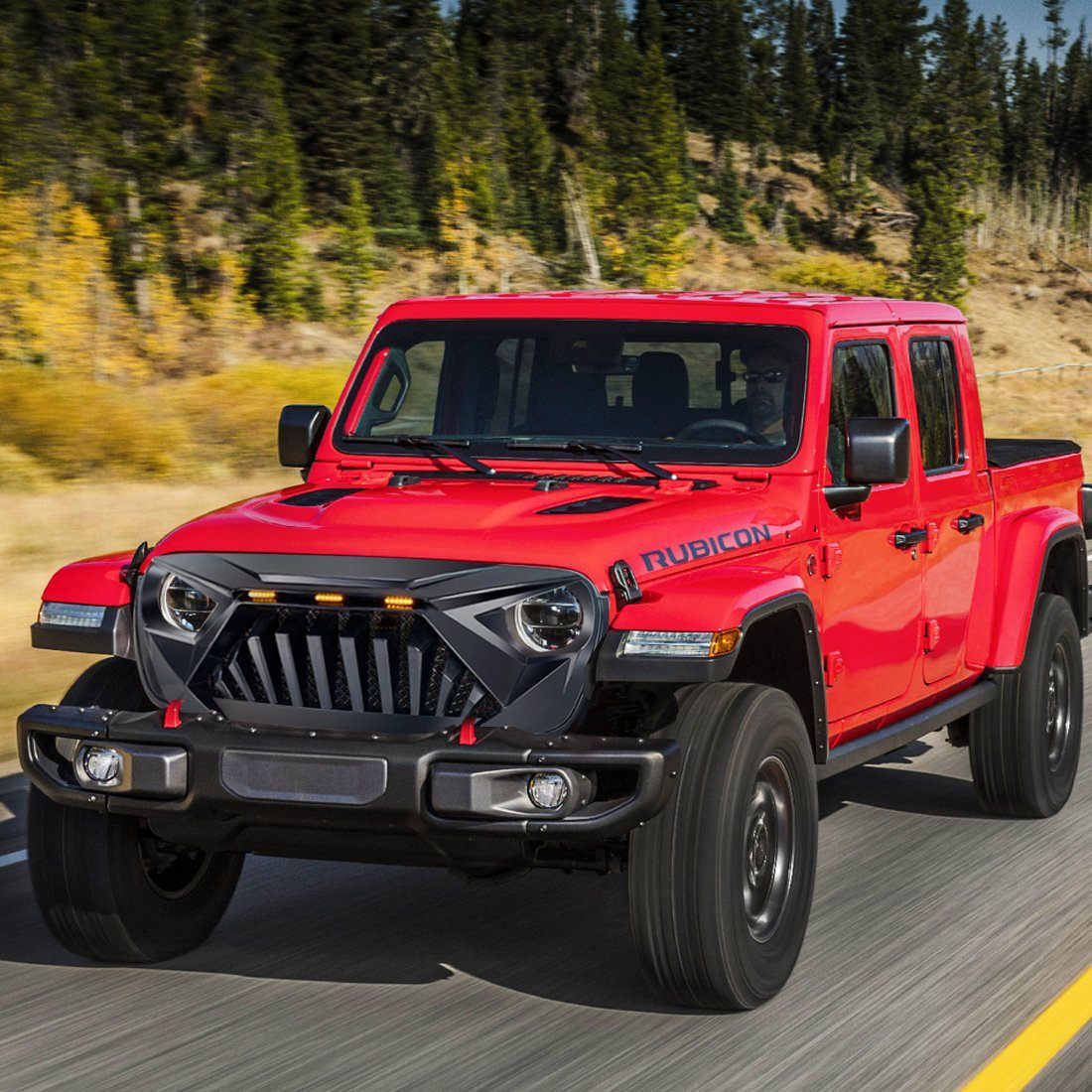 GOLIATH GRILLE W/ AMBER LED RUNNING LIGHTS FOR 18-23 JEEP WRANGLER JL & GLADIATOR JT - MATTE BLACK