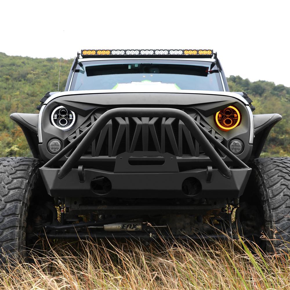 HALO HEADLIGHTS & SHARK GRILLE COMBO FOR 07-18 WRANGLER JK