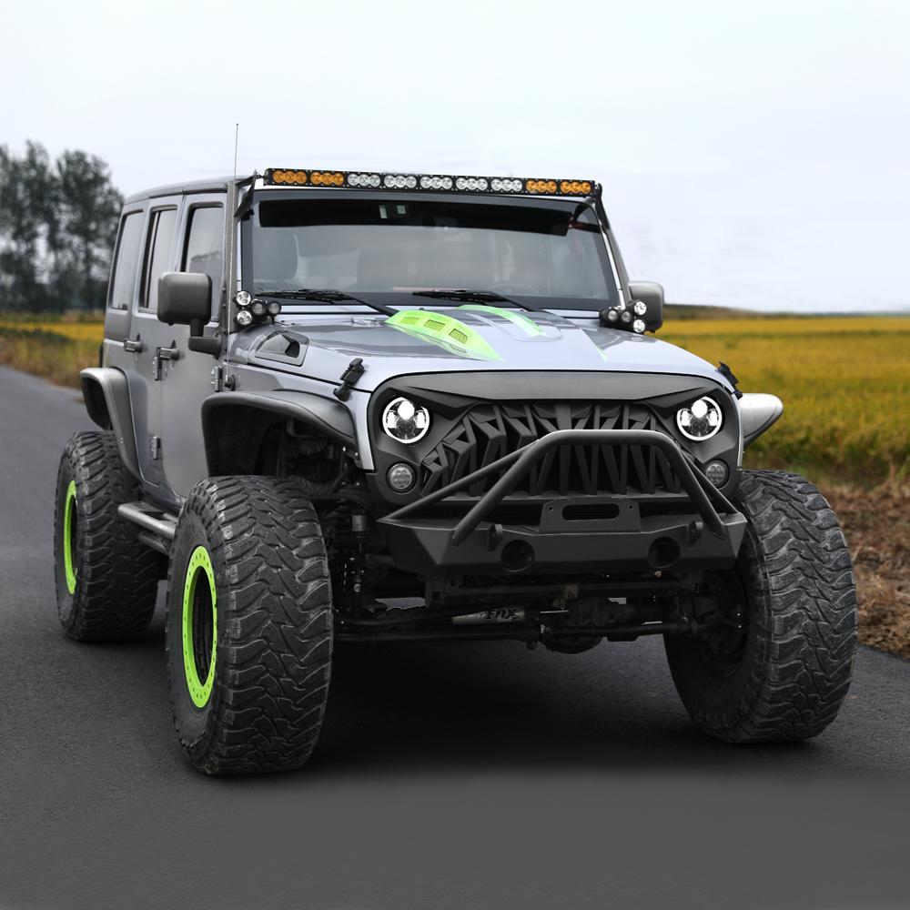 HALO HEADLIGHTS & SHARK GRILLE COMBO FOR 07-18 WRANGLER JK