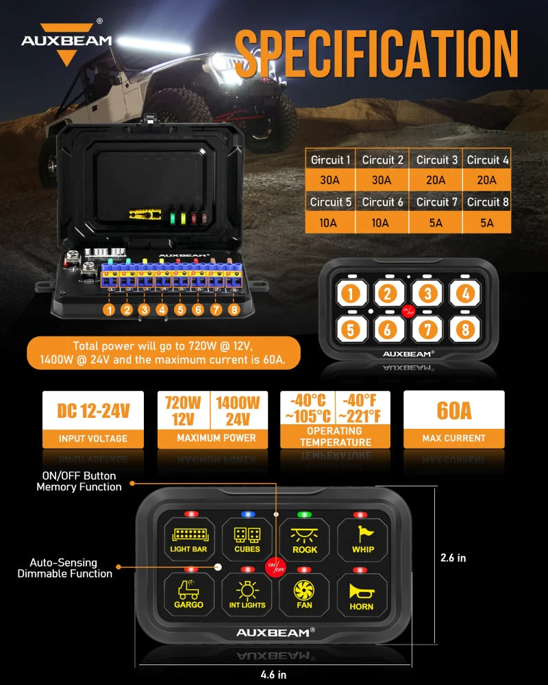 RA80 X2 RGB SWITCH PANEL, TOGGLE/ MOMENTARY/ PULSED MODE SUPPORTED(WITHOUT APP)