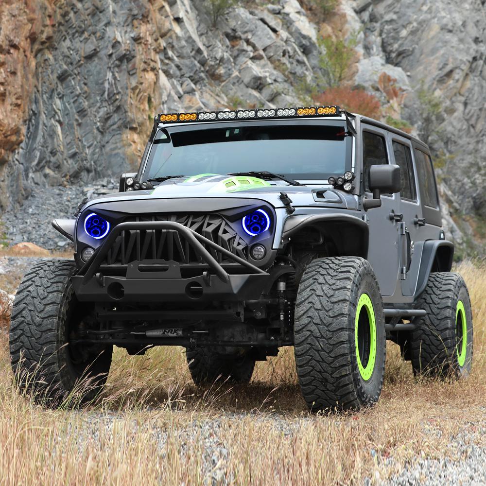 RGB HALO HEADLIGHTS & SHARK GRILLES COMBO FOR JEEP WRANGLER JK/ JKU