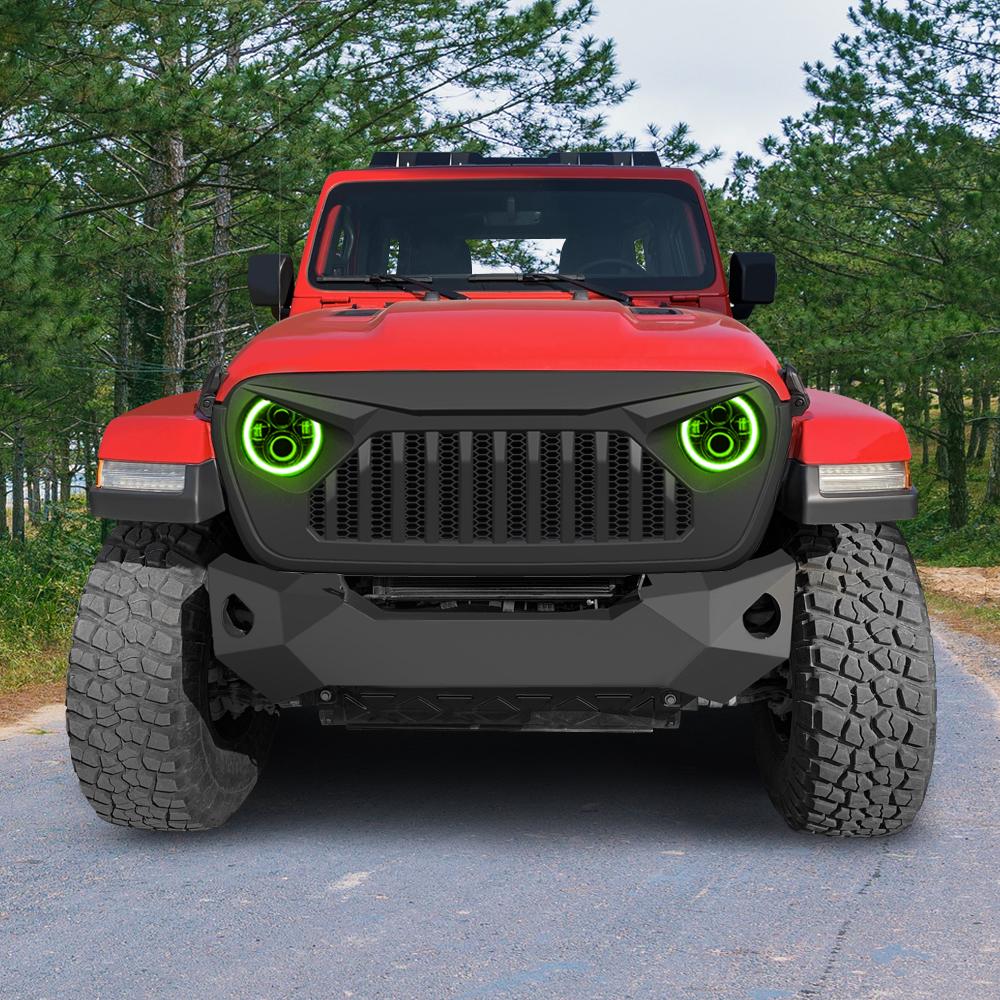 VADER GRILLE W/ MESH & RGB HALO HEADLIGHTS COMBO FOR 18-23 WRANGLER JL& GLADIATOR JT