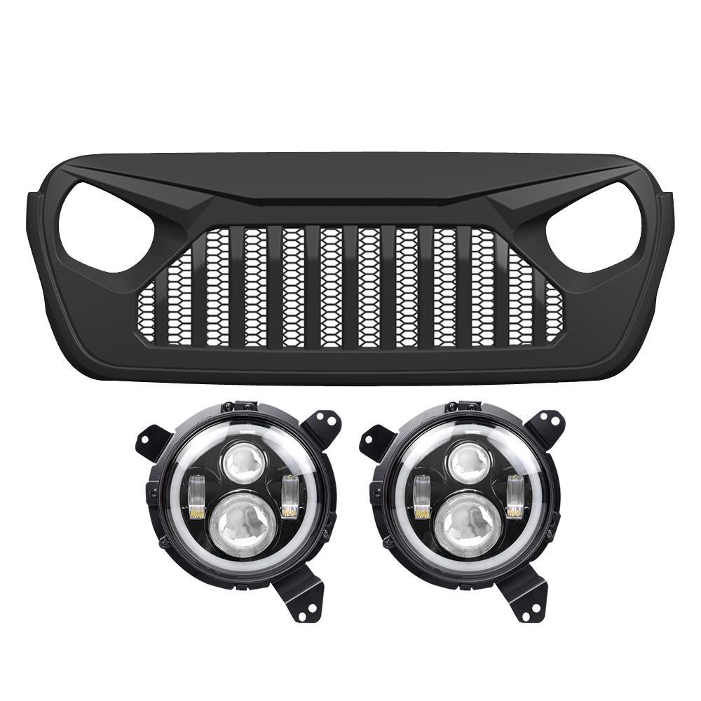 VADER GRILLE W/ MESH & RGB HALO HEADLIGHTS COMBO FOR 18-23 WRANGLER JL& GLADIATOR JT