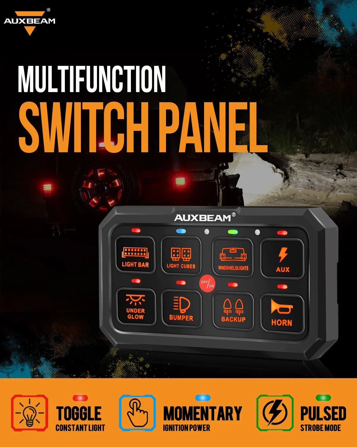 RA80 XL RGB SWITCH PANEL, LARGER SIZE, TOGGLE/ MOMENTARY/ PULSED MODE SUPPORTED