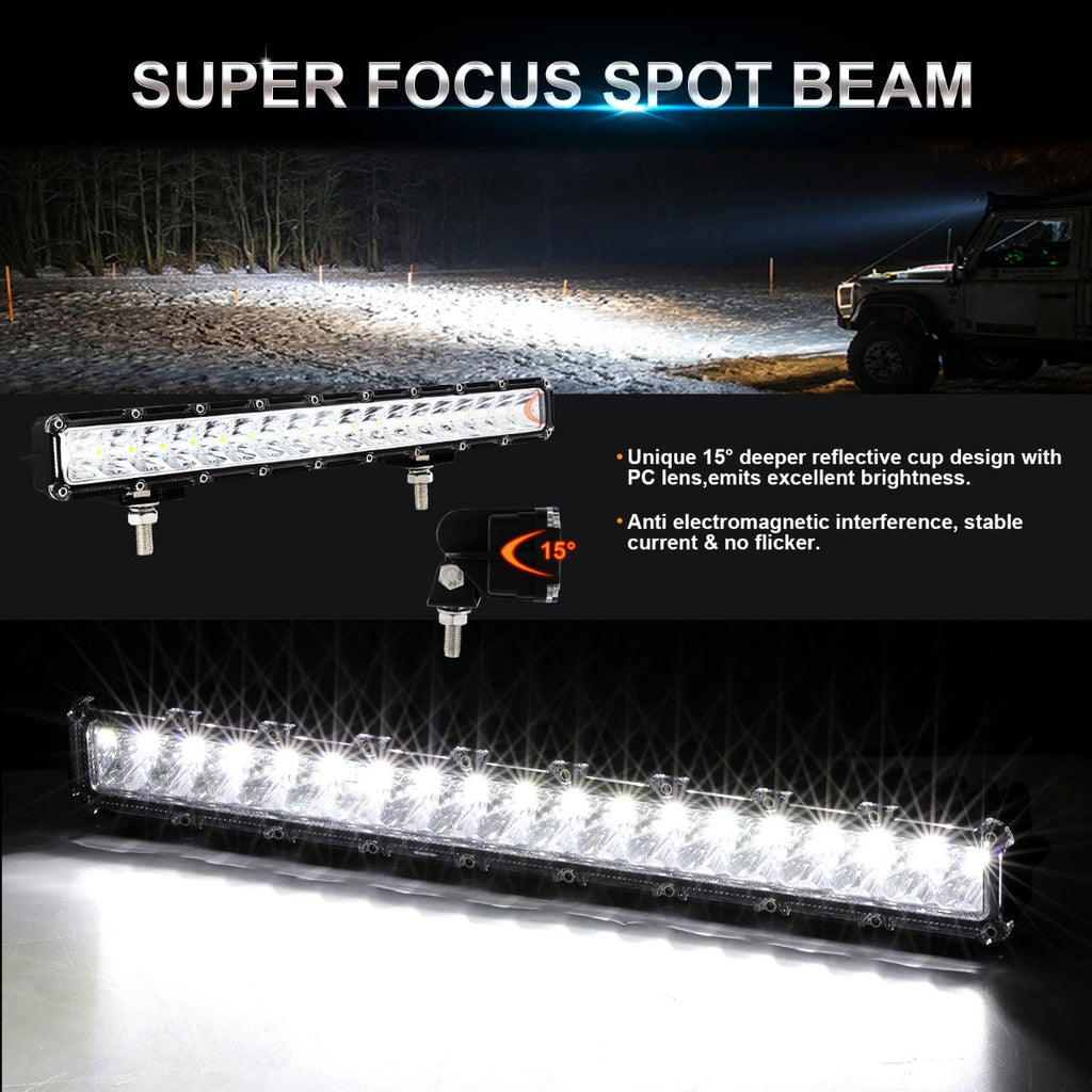 14 INCH 60W SPOT BEAM SINGLE ROW LED LIGHT BAR 5800LM WITH HARNESS KIT
