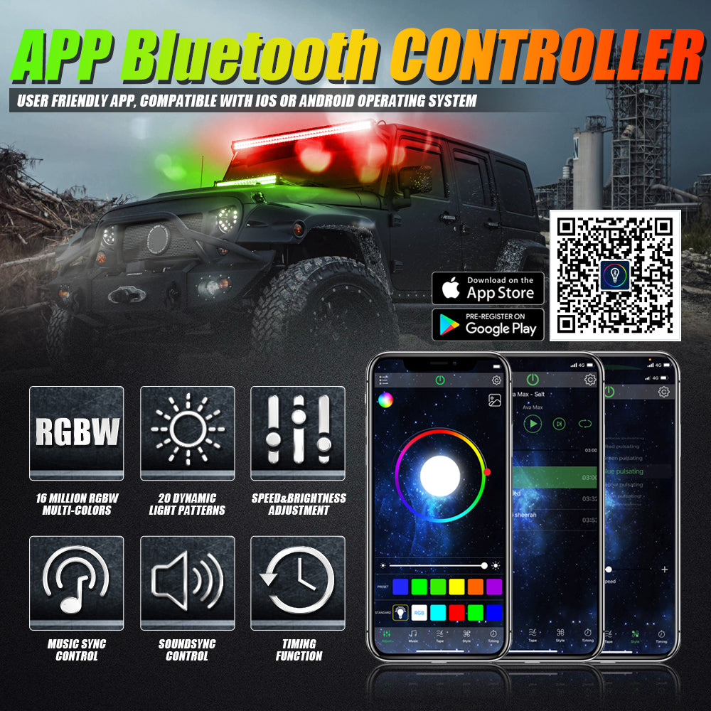 NEW 32 INCH V-PRO SERIES STRAIGHT RGBW COLOR CHANGING OFF ROAD LED LIGHT BAR