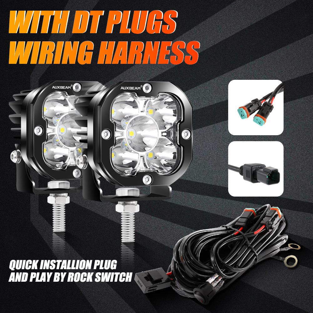 AUXBEAM 3 INCH 80W 9600LM LED PODS LIGHTS WHITE&YELLOW
