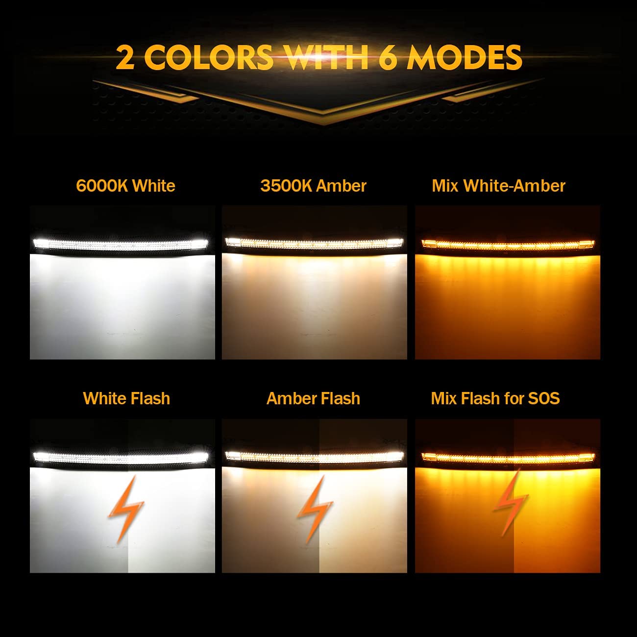 50 INCH 6 MODES WHITE&AMBER CURVED OFF ROAD LED LIGHT BAR