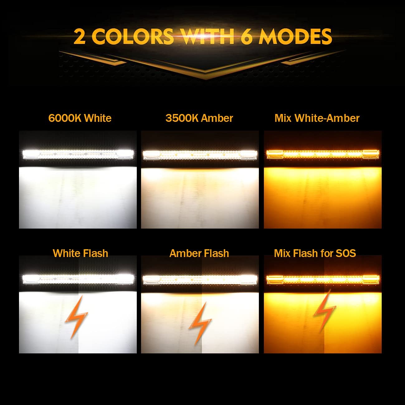 30 INCH 6 MODES WHITE&AMBER STRAIGHT OFF ROAD LED LIGHT BAR