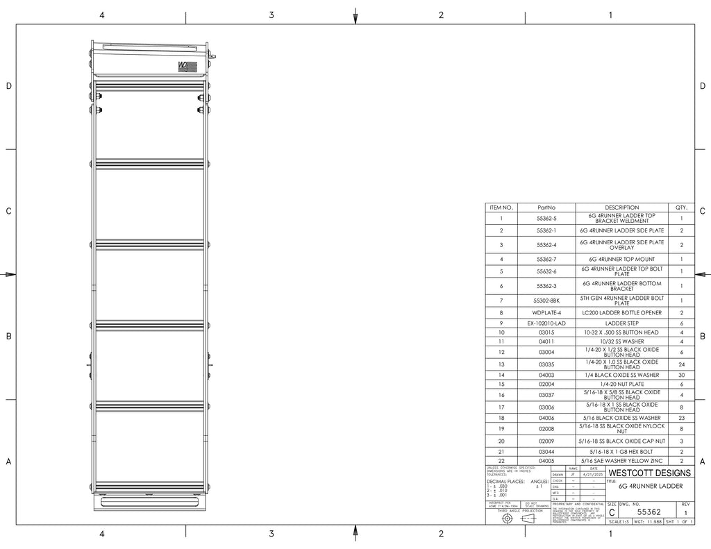 2025 Toyota 4Runner (6th Gen) Westcott Designs Full-Length Rear Hatch Ladder