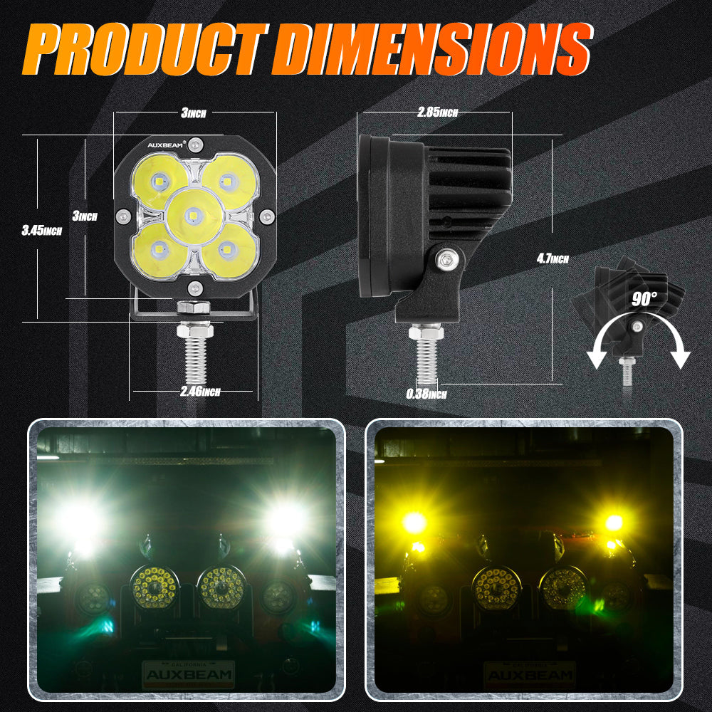 AUXBEAM 3 INCH 80W 9600LM LED PODS LIGHTS WHITE&YELLOW