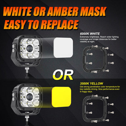Auxbeam 5 INCH 110W WHITE/AMBER LED DRIVING LIGHTS PODS LIGHT FOR SUV JEEP FORD OFF-ROAD PICKUP TRUCK TRACTOR