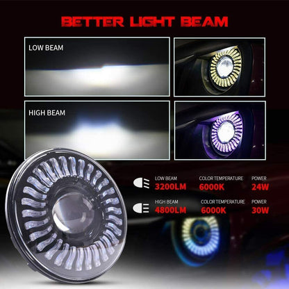 7 INCH LED DEMON HALO HEADLIGHTS RGB COMBO CHASING FOR JEEP WRANGLER JK JKU TJ