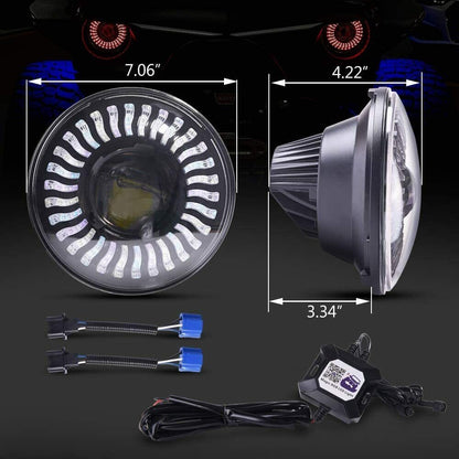 7 INCH LED DEMON HALO HEADLIGHTS RGB COMBO CHASING FOR JEEP WRANGLER JK JKU TJ