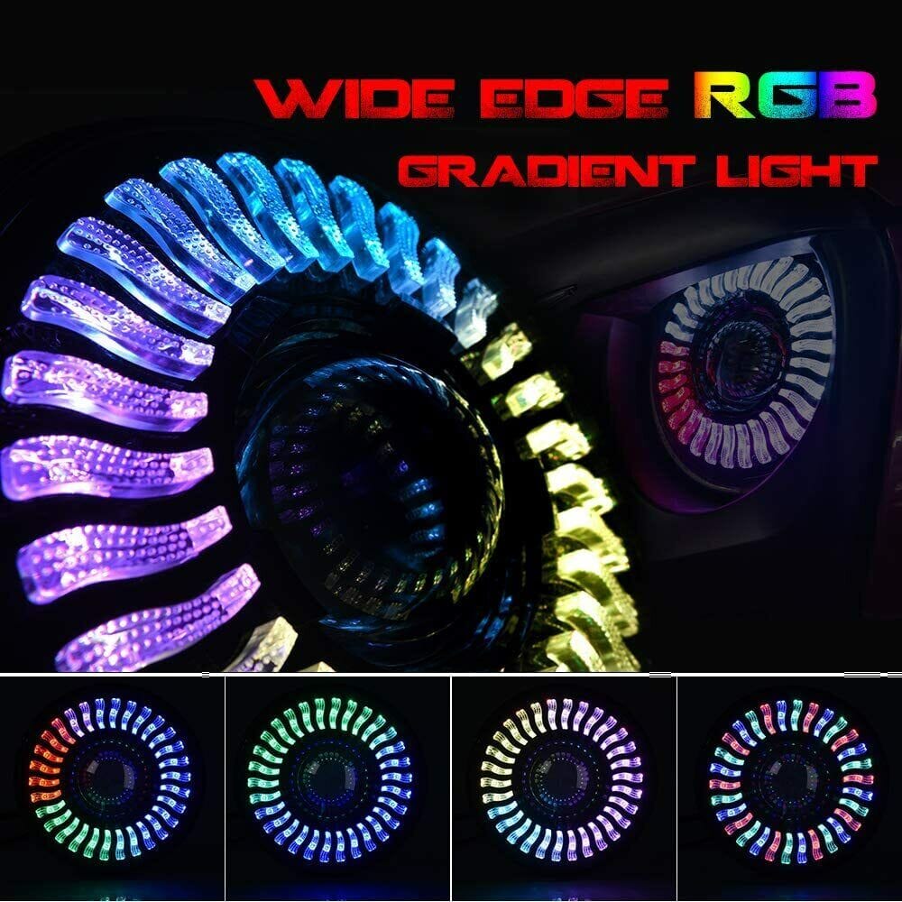 7 INCH LED DEMON HALO HEADLIGHTS RGB COMBO CHASING FOR JEEP WRANGLER JK JKU TJ