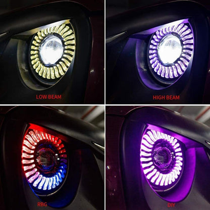 7 INCH LED DEMON HALO HEADLIGHTS RGB COMBO CHASING FOR JEEP WRANGLER JK JKU TJ