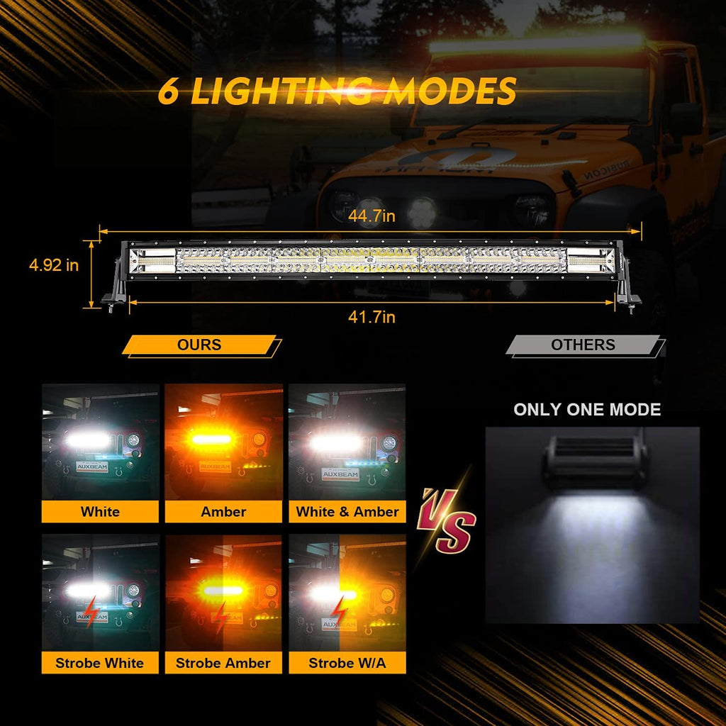 42 INCH 6 MODES WHITE&AMBER CURVED OFF ROAD LED LIGHT BAR