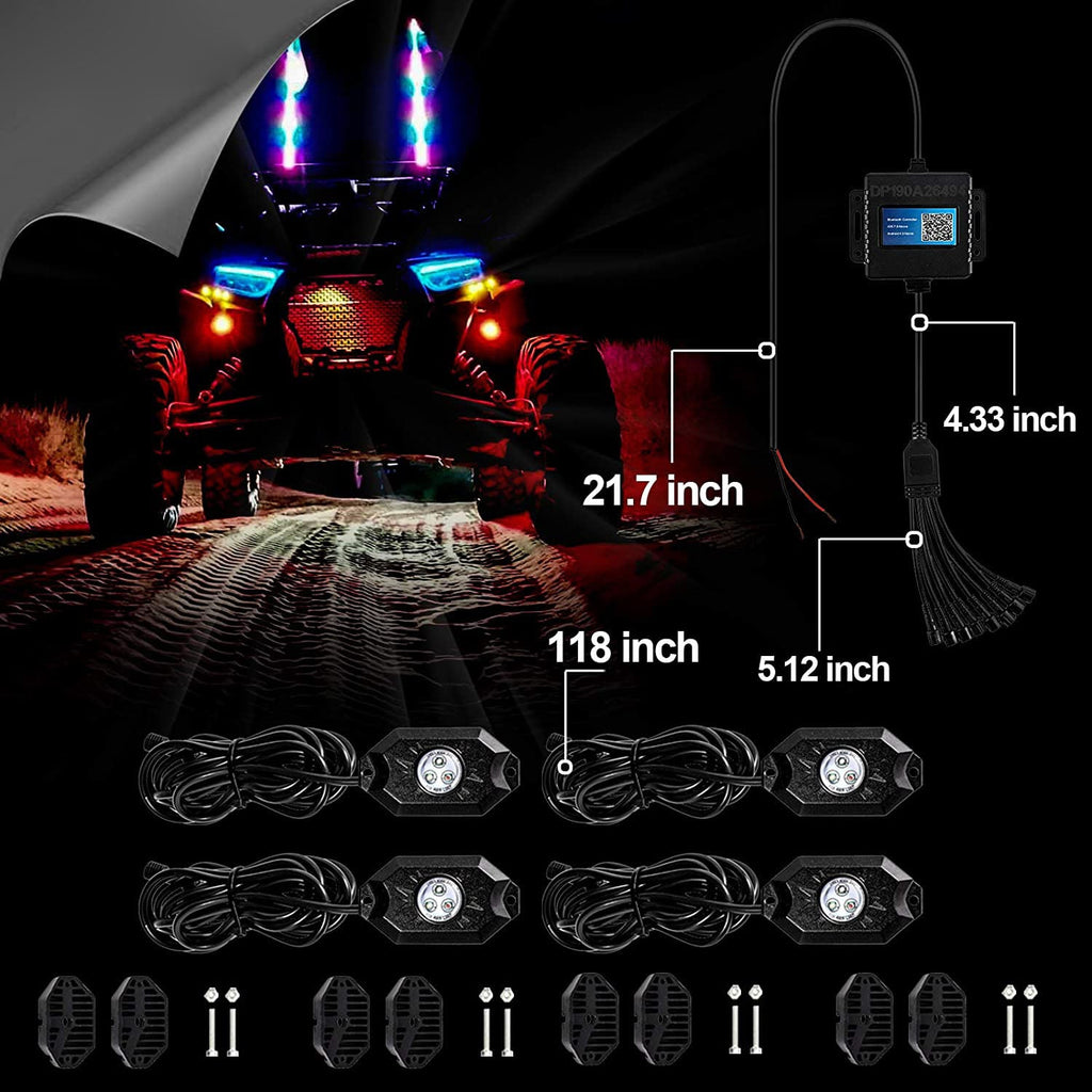 (4PCS SET) RGB LED ROCK LIGHT SET WITH BLUETOOTH CONTROLLER