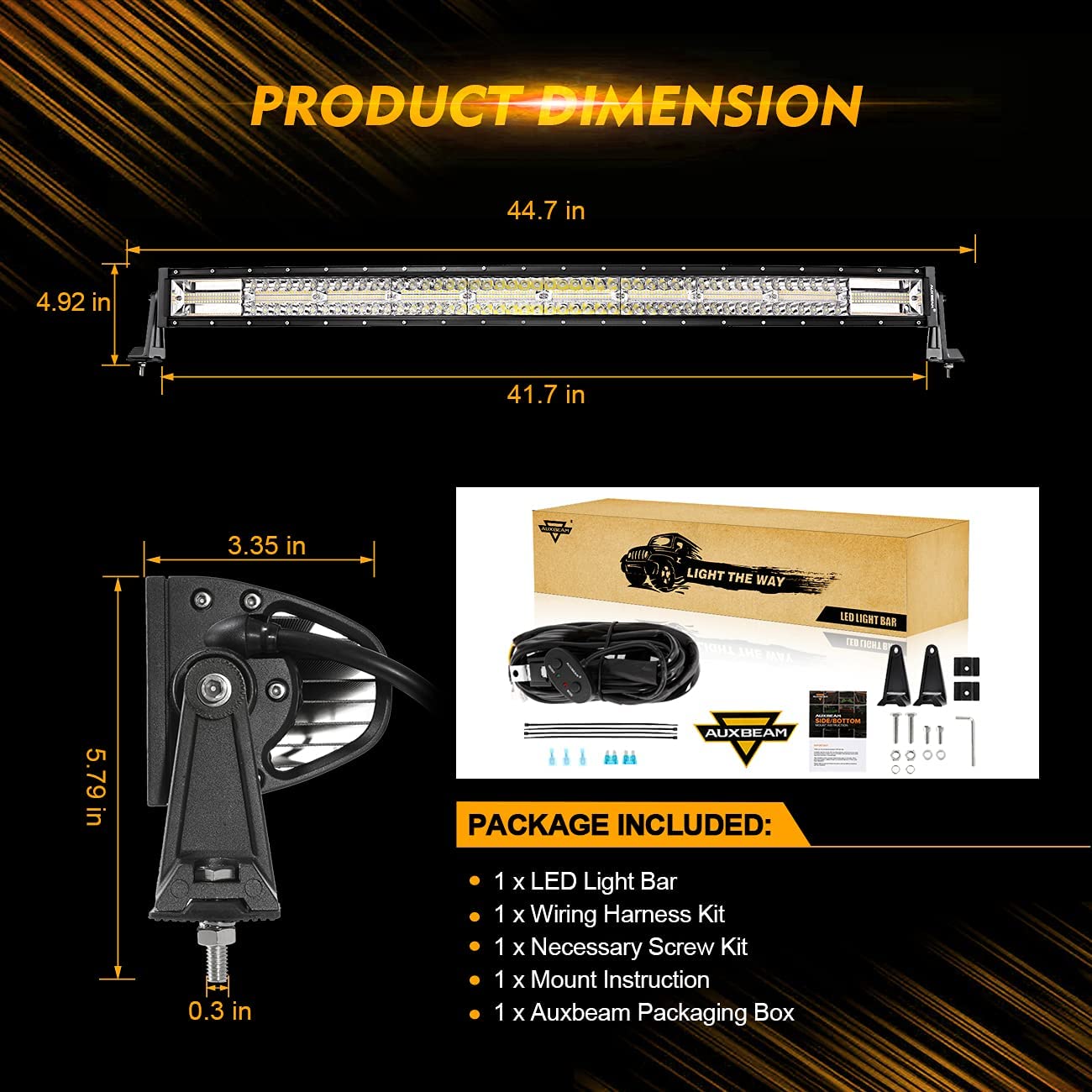 42 INCH 6 MODES WHITE&AMBER CURVED OFF ROAD LED LIGHT BAR