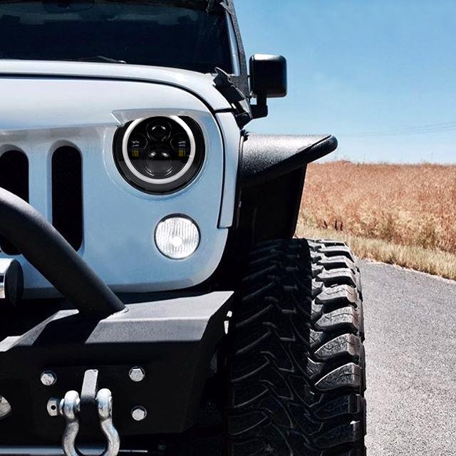 LED Halo Headlights w/ DRL & Amber Turn Signals for 97-18 Jeep Wrangler TJ/ JK