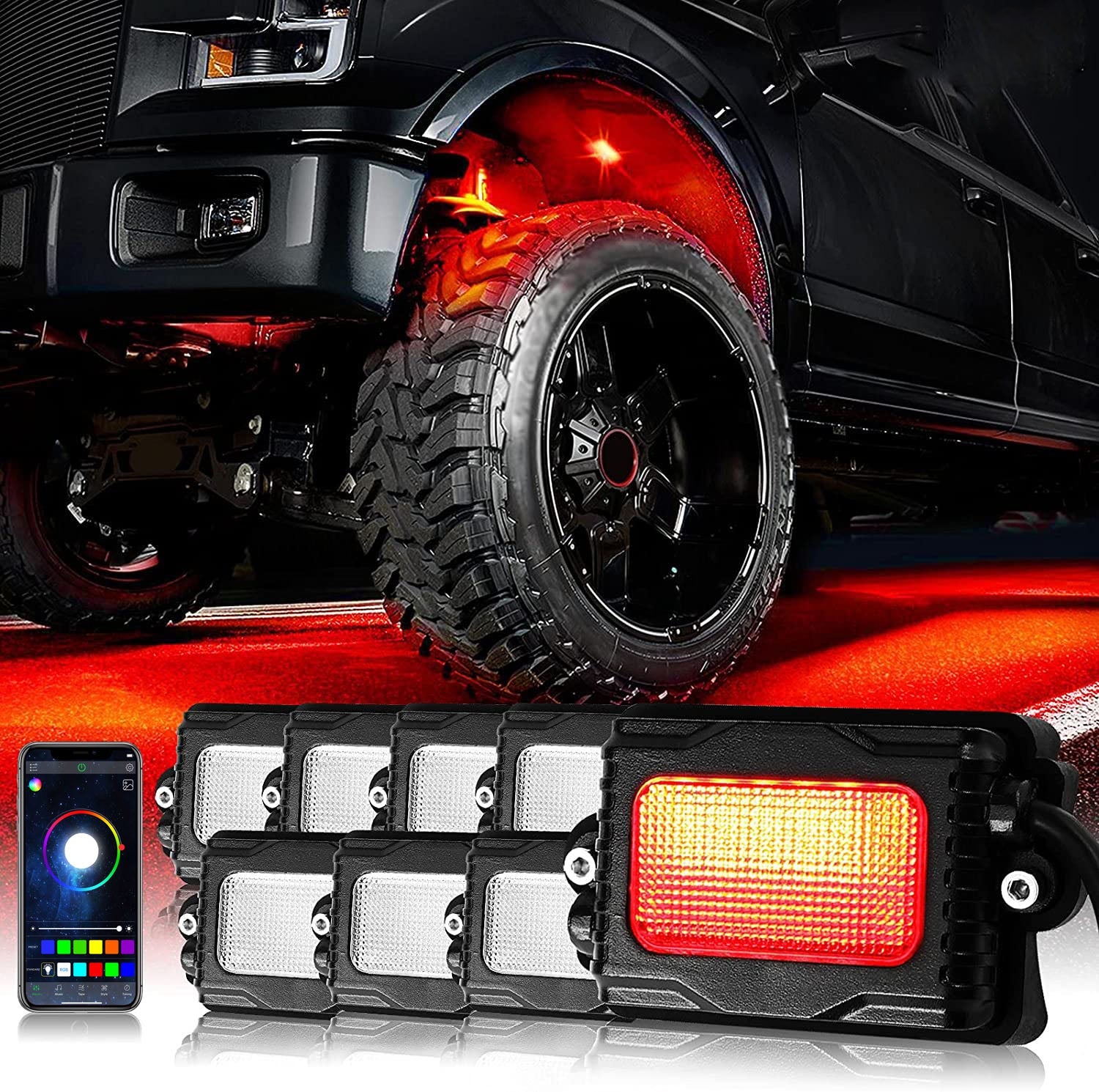 (8PCS SET) UPGRADED RGB LED ROCK LIGHT MULTICOLOR SET WITH BLUETOOTH CONTROLLER