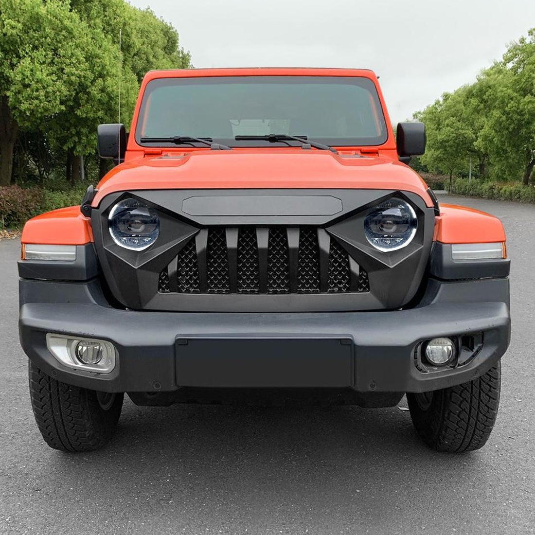 9 INCH LED HALO HEADLIGHTS & DEMON GRILLE W/ MESH COMBO FOR 18-23 JEEP WRANGLER JL & GLADIATOR JT