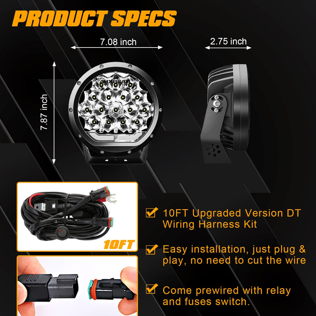 (2PCS/SET) 7 INCH 178W ROUND OFF ROAD LIGHT SPOT BEAM LED DRIVING LIGHTS