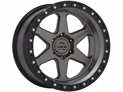 Lock Off-Road Olympus Matte Grey with Matte Black Ring 6-Lug Wheel; 17x9; -12mm Offset