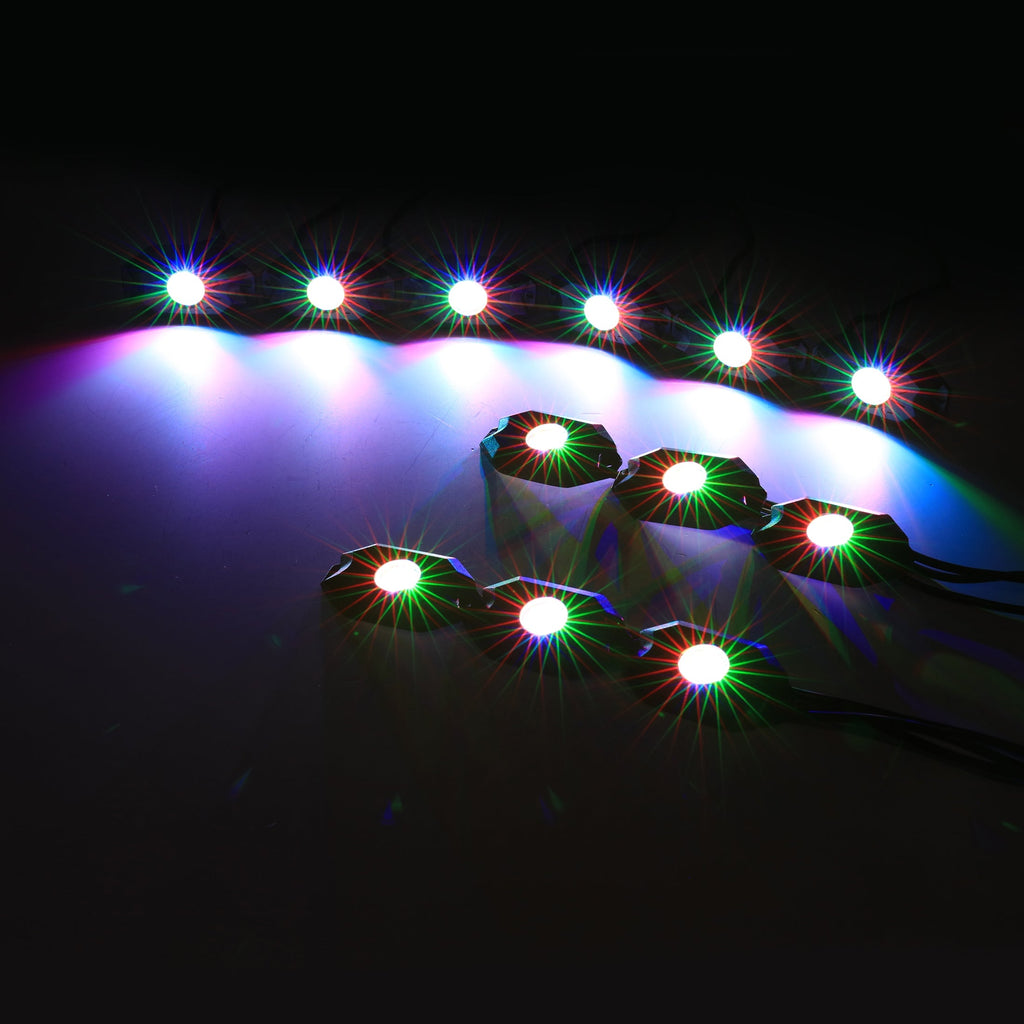 12PCS SET, RGB LED ROCK LIGHT SET WITH BLUETOOTH CONTROLLER