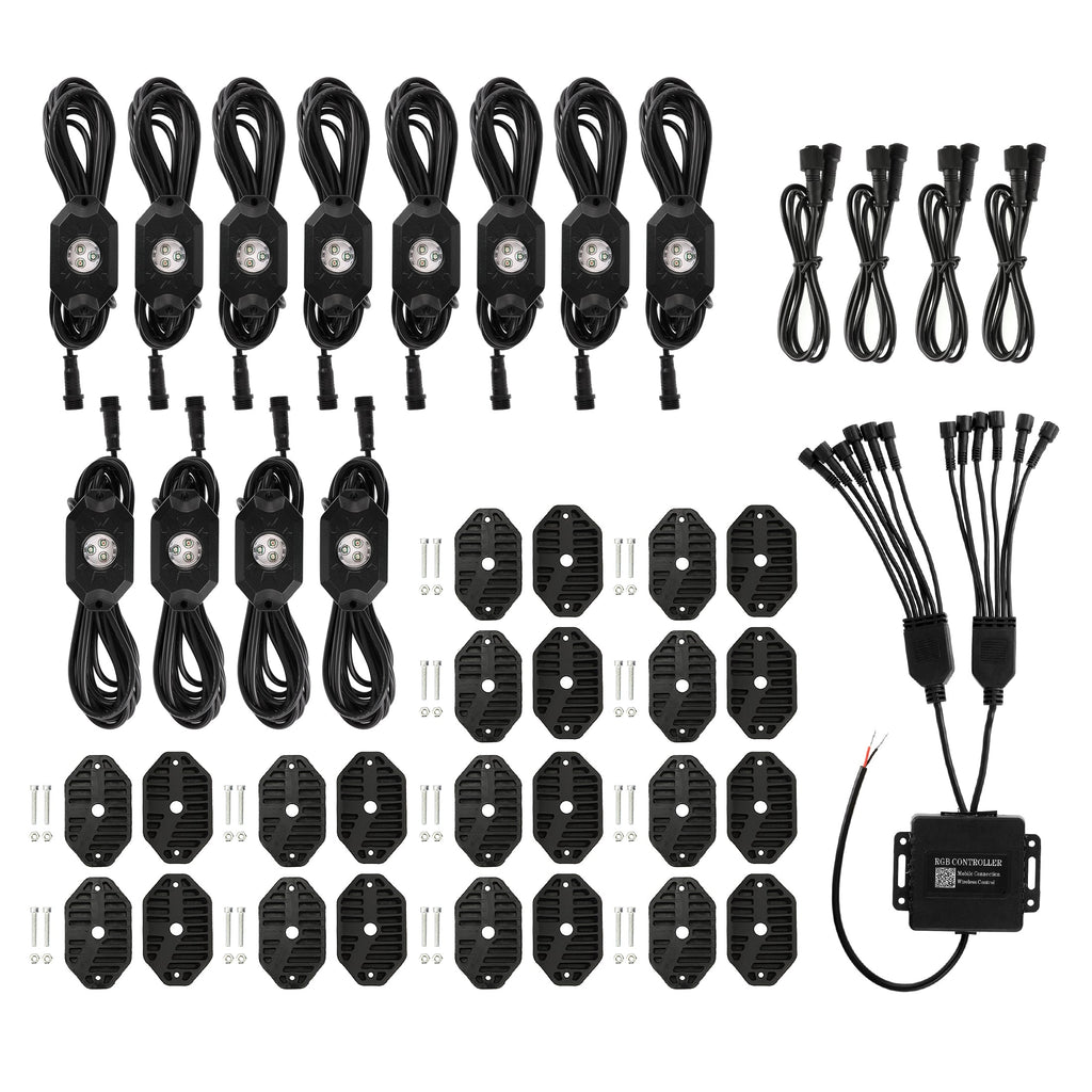 12PCS/SET RGB LED ROCK LIGHT SET WITH BLUETOOTH CONTROLLER FOR ATV UTV