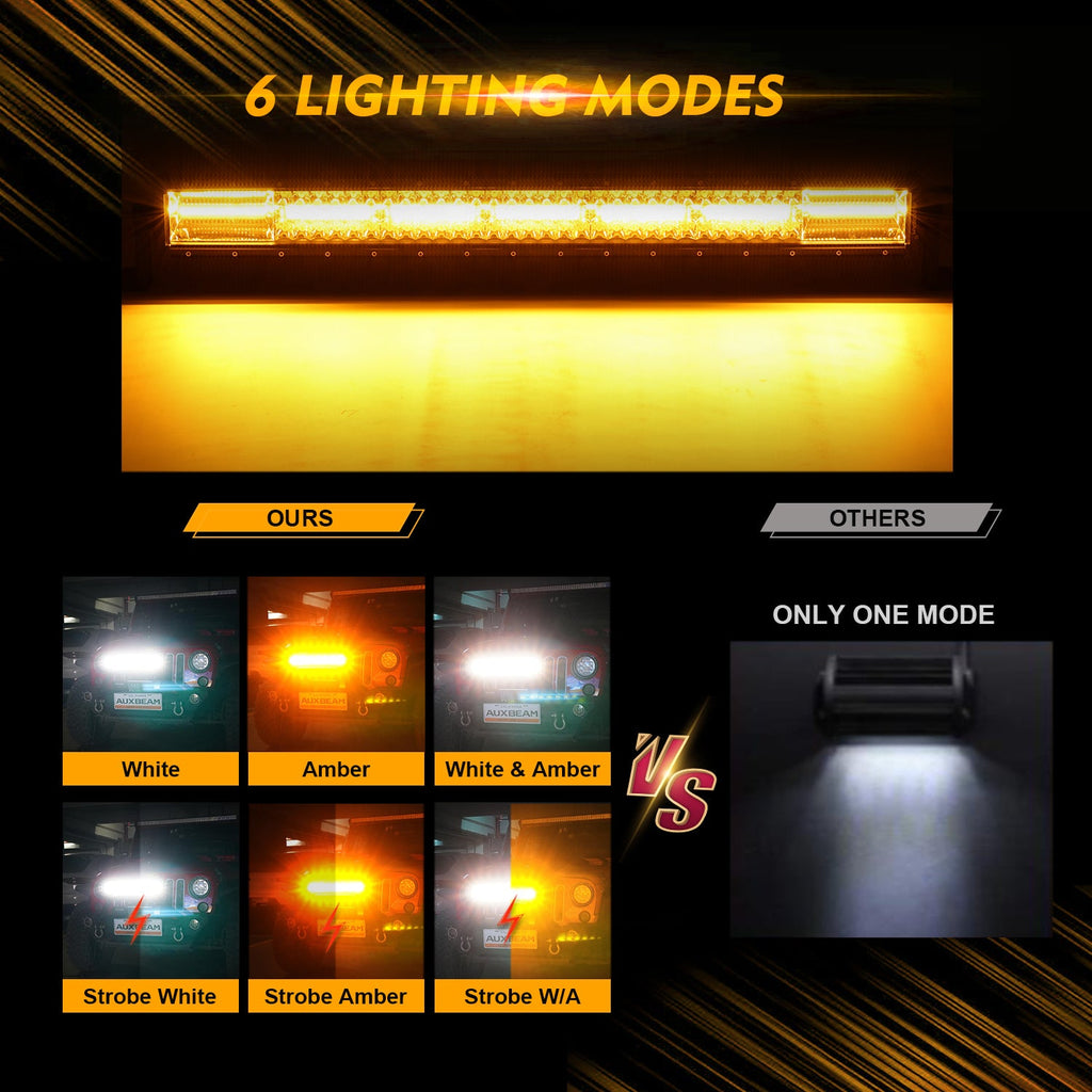 30 INCH 6 MODES WHITE&AMBER STRAIGHT OFF ROAD LED LIGHT BAR