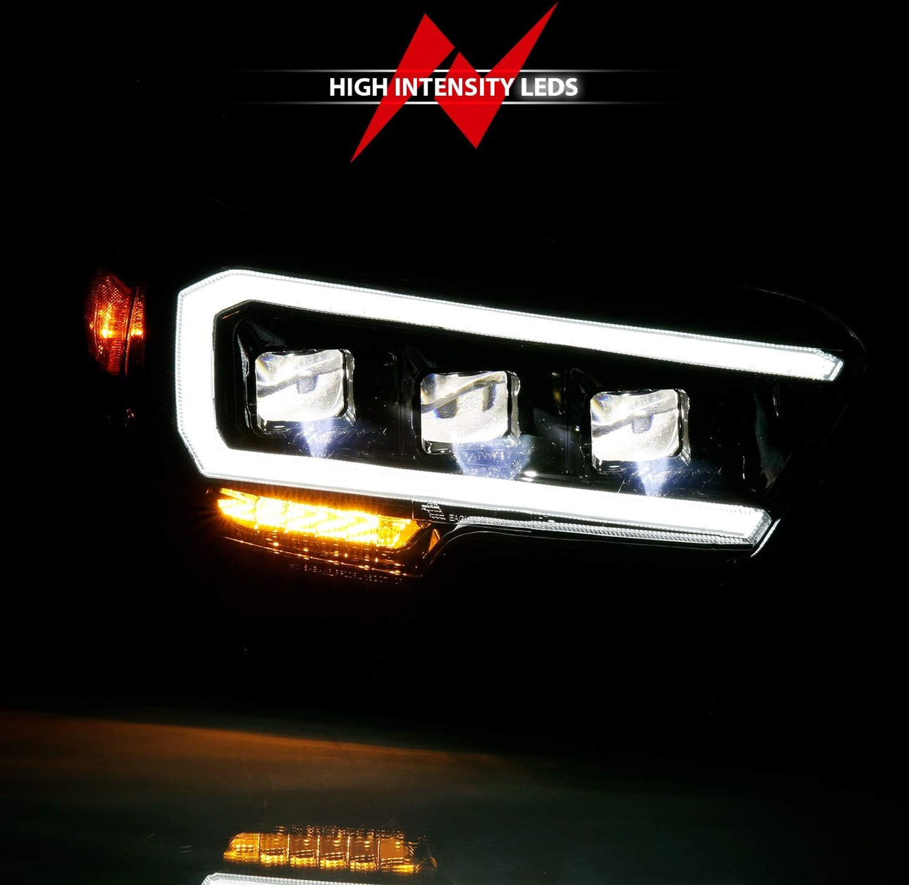 ANZO USA 111496 TOYOTA TACOMA 16-22 LED PROJECTOR HEADLIGHTS PLANK STYLE BLACK W/AMBER (FOR HALOGEN DRL)