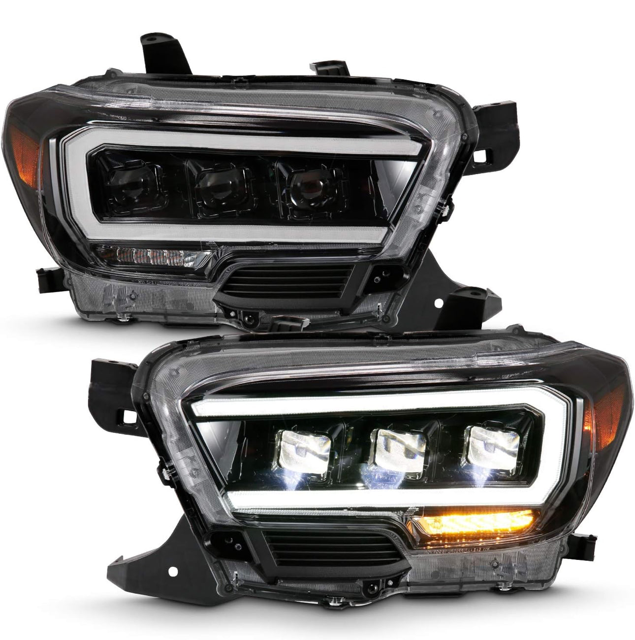 ANZO USA 111496 TOYOTA TACOMA 16-22 LED PROJECTOR HEADLIGHTS PLANK STYLE BLACK W/AMBER (FOR HALOGEN DRL)