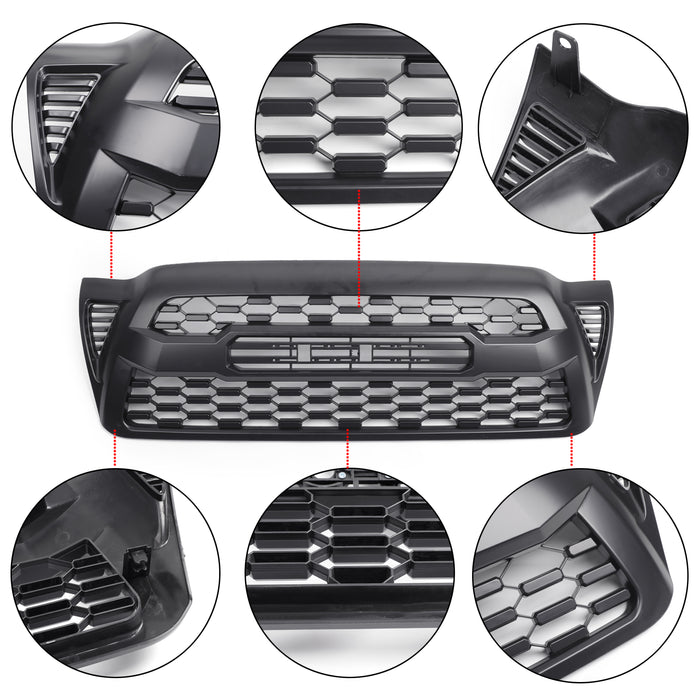 2005-2011 Tacoma Front Bumper Hood Grille Grill Replacement With TOYOTA letter Matte Black Generic