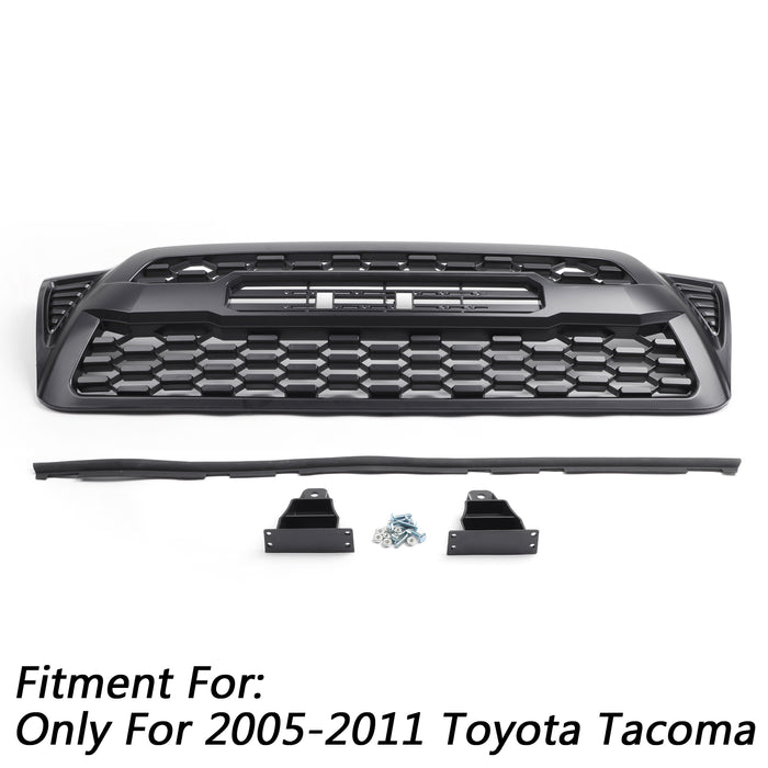 2005-2011 Tacoma Front Bumper Hood Grille Grill Replacement With TOYOTA letter Matte Black Generic