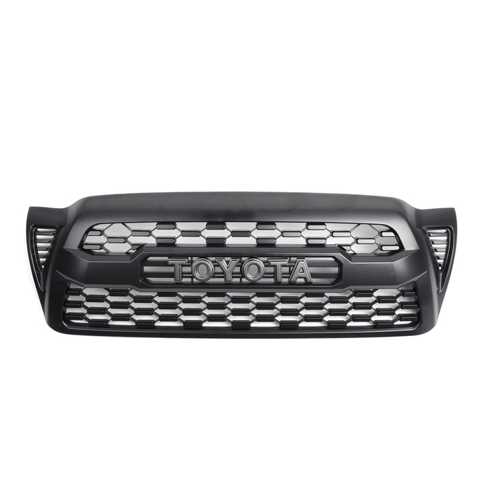2005-2011 Tacoma Front Bumper Hood Grille Grill Replacement With TOYOTA letter Matte Black Generic