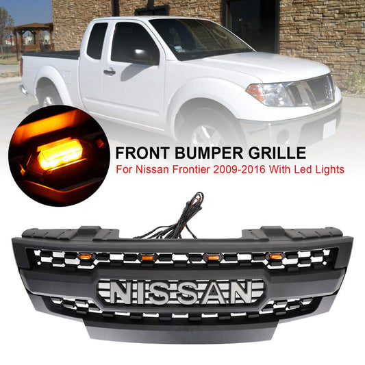 Nissan Frontier 2009-2019 Black Front Bumper Grille Grill W/ Led Lights